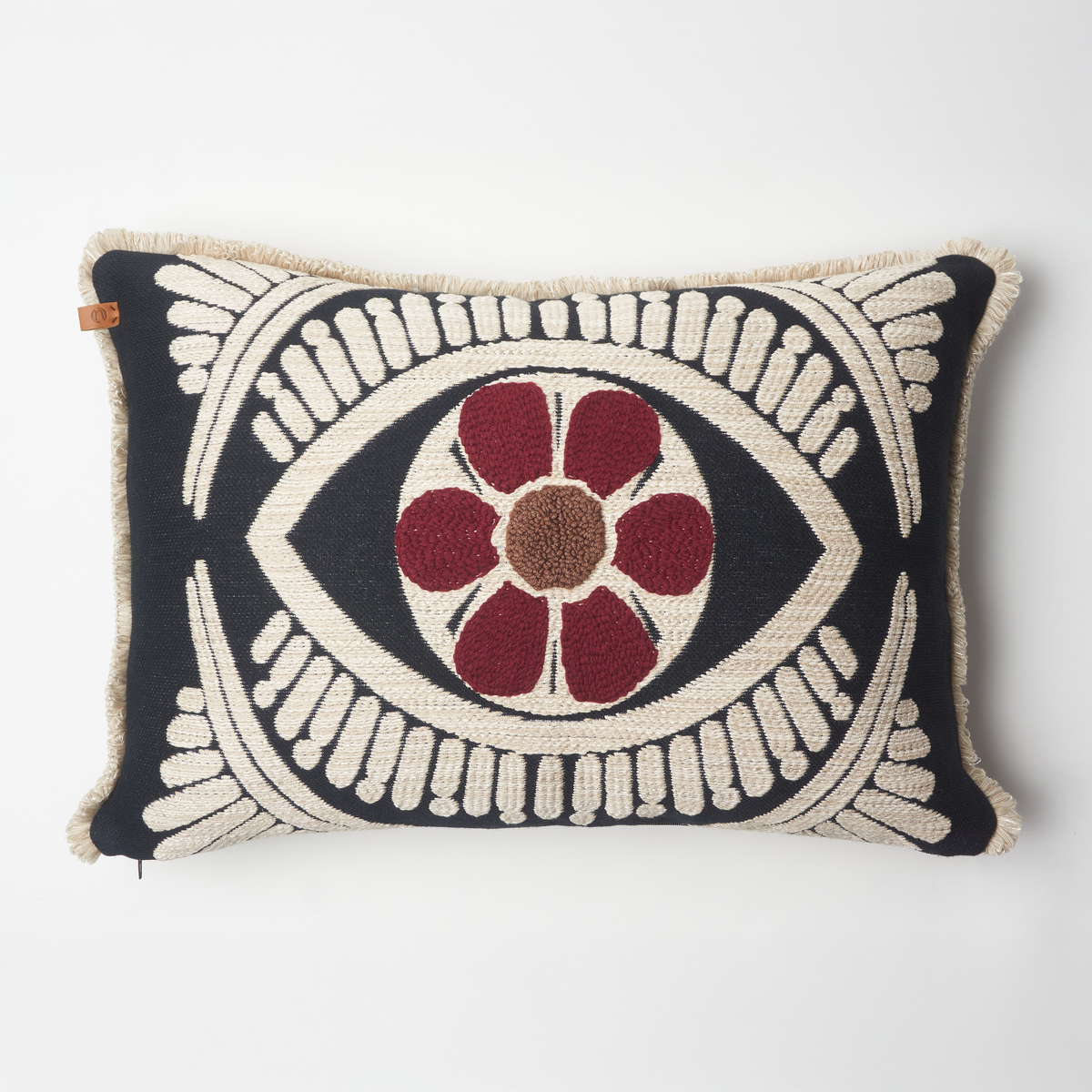 Bordo & Siyah Etnik Desenli Nakışlı Kırlent Kılıfı 35x50 cm
