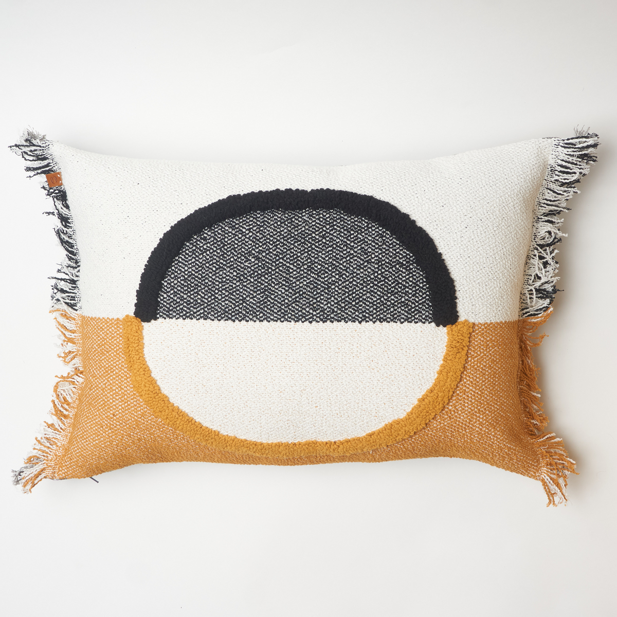 Oval Punch Desenli Sarı Ekru Kırlent Kılıfı 35 x 50 cm